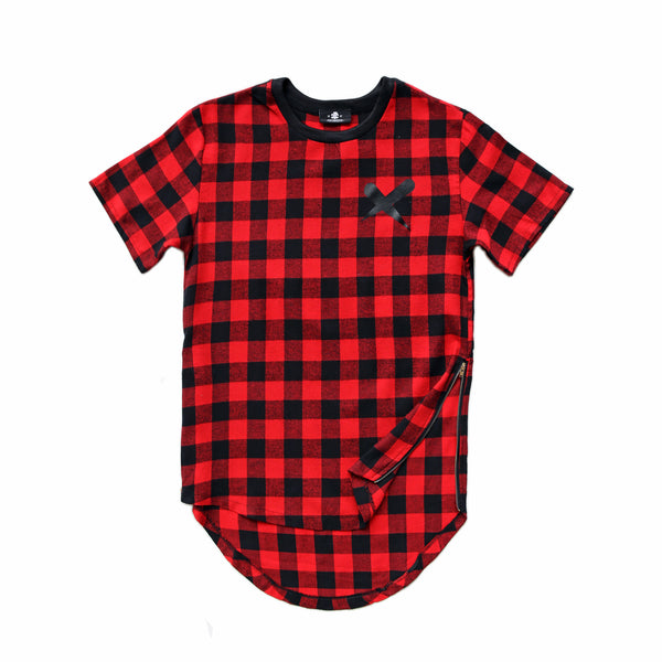 X-Label Red Plaid Zipper Tee
